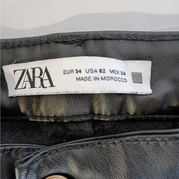 Zara Black Faux Leather Pants High Waist Slim Leg Size 2 - Picture 4 of 8